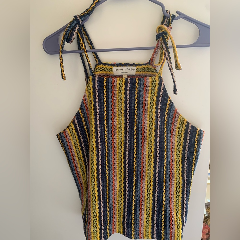 Madewell Texture & Thread Rainbow Striped Crochet Tanktop